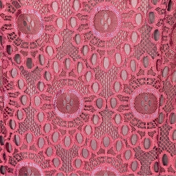 ModCloth Dress Cranberry Burgundy Floral Lace Overlay Lined Long Sleeves - Picture 5 of 11